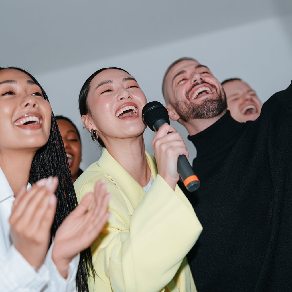 Friends singing and celebrating together